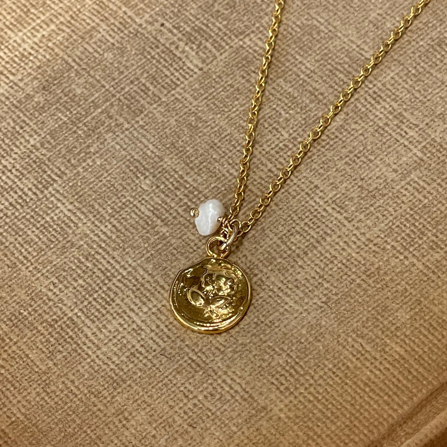 Dainty Gold Flower Necklace with Tiny Pearl Charm