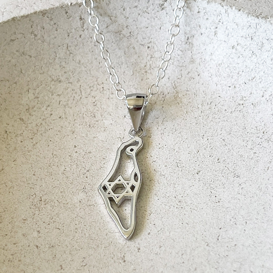 Sterling Silver Map of Israel Necklace