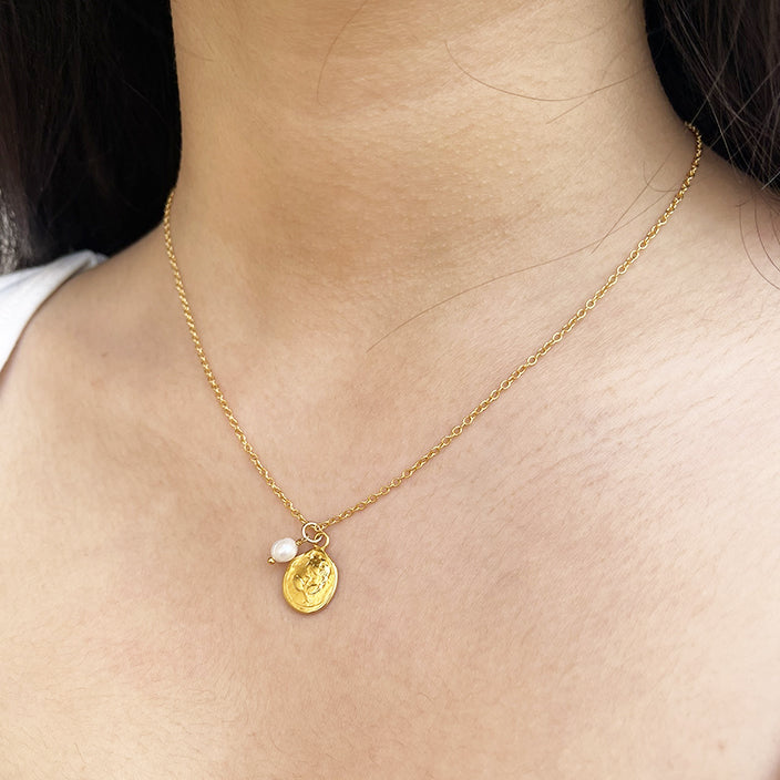 Dainty Gold Flower Necklace with Tiny Pearl Charm