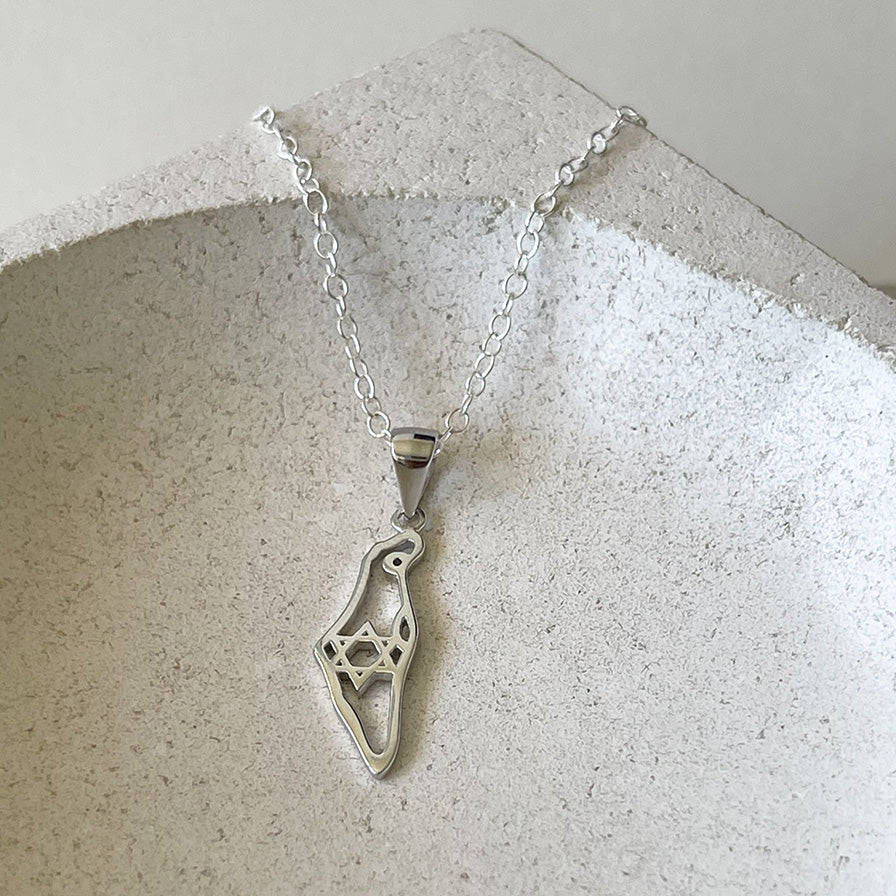 Sterling Silver Map of Israel Necklace