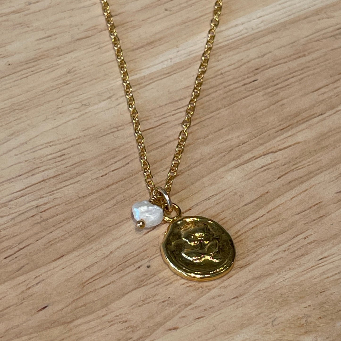 Dainty Gold Flower Necklace with Tiny Pearl Charm