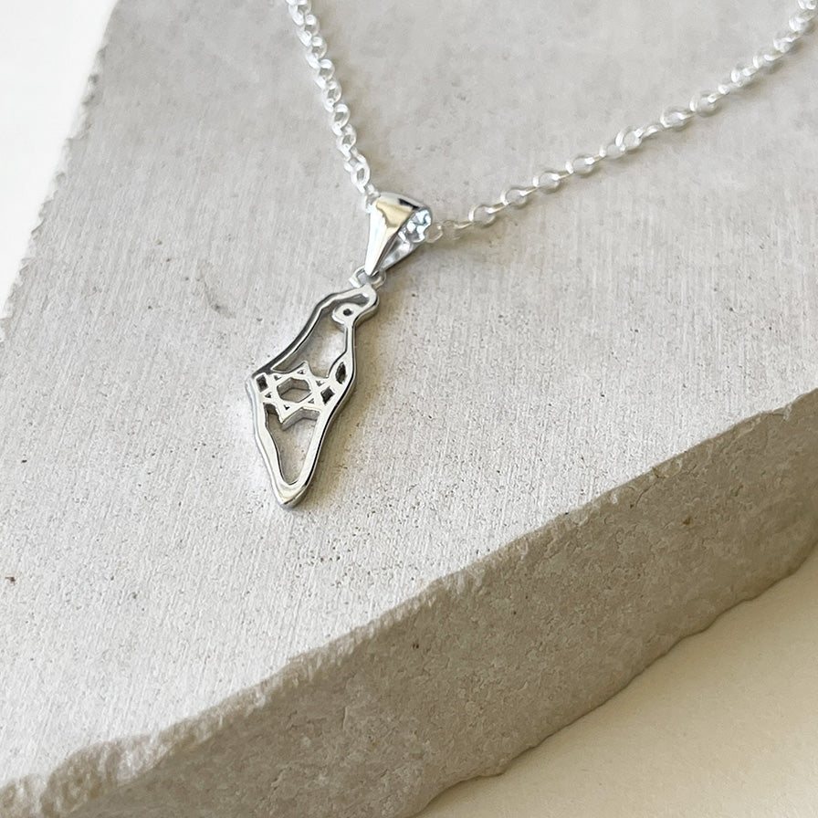 Sterling Silver Map of Israel Necklace