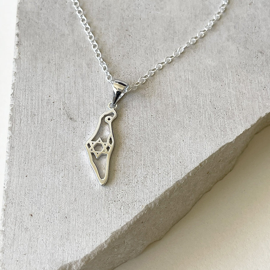 Sterling Silver Map of Israel Necklace