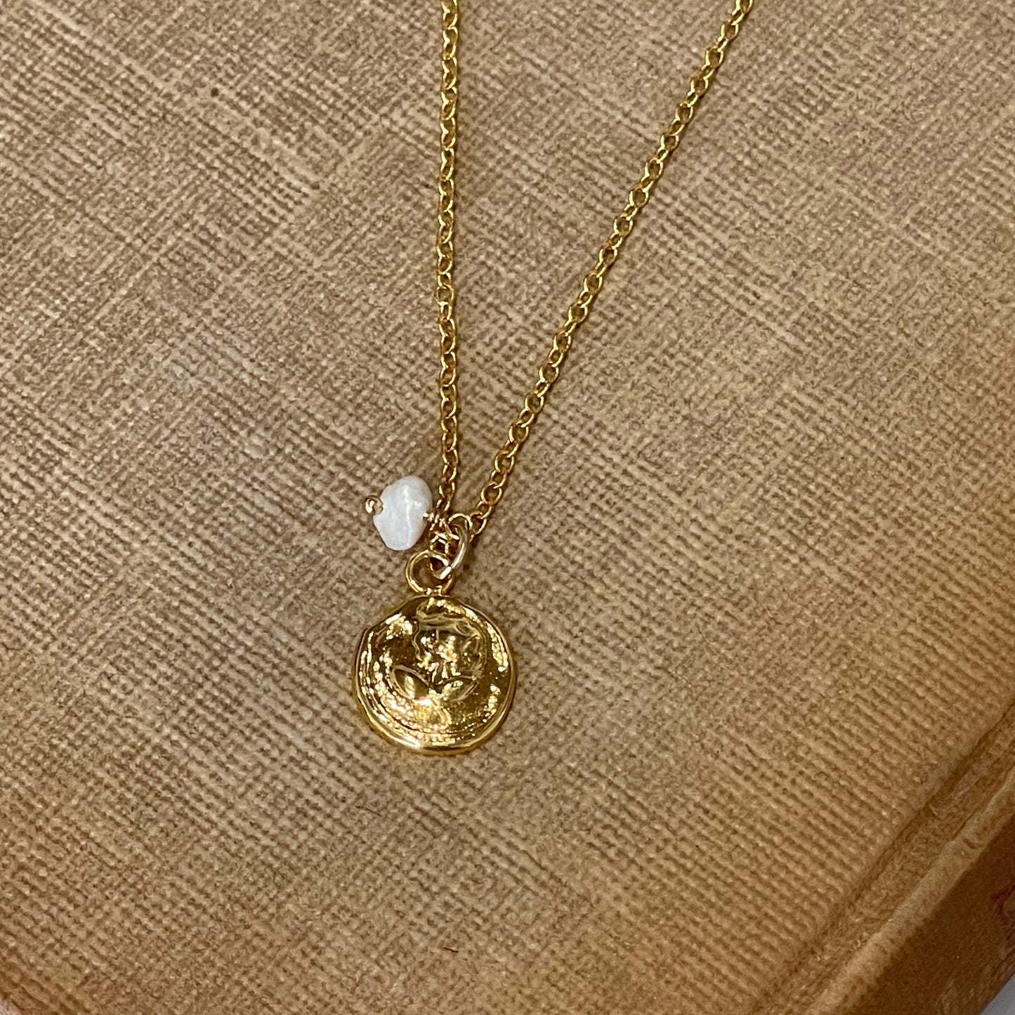Dainty Gold Flower Necklace with Tiny Pearl Charm