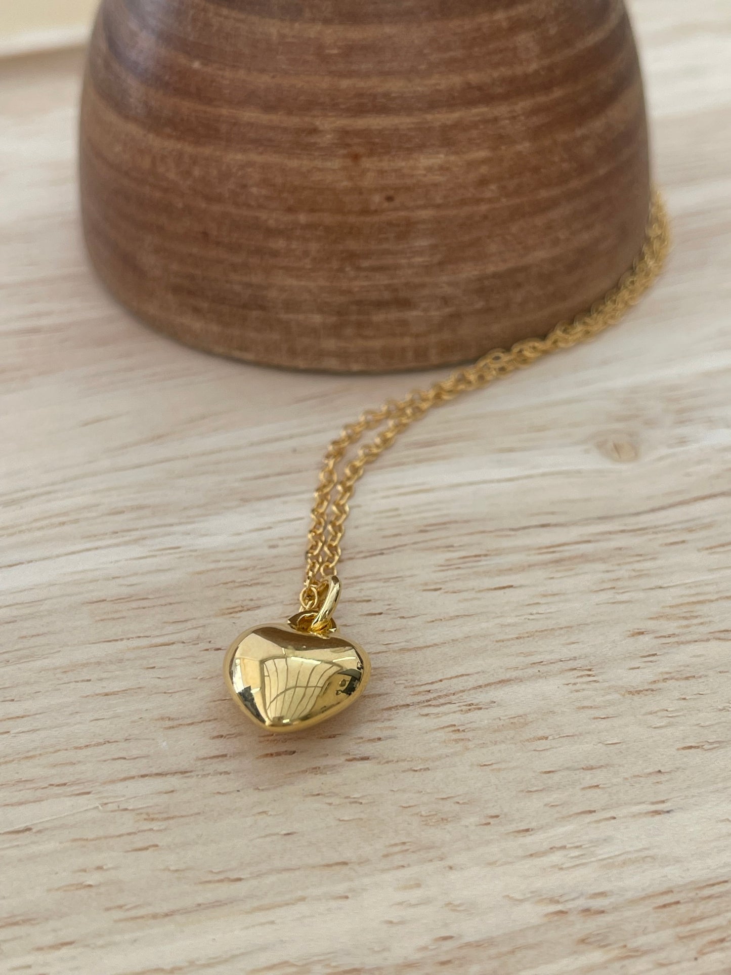 Gold puffed Heart Pendant Dainty Necklace