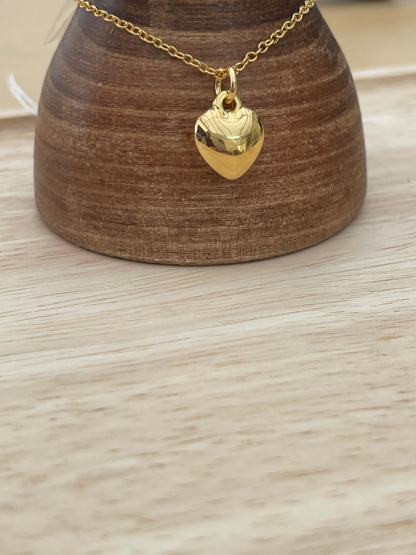 Gold puffed Heart Pendant Dainty Necklace