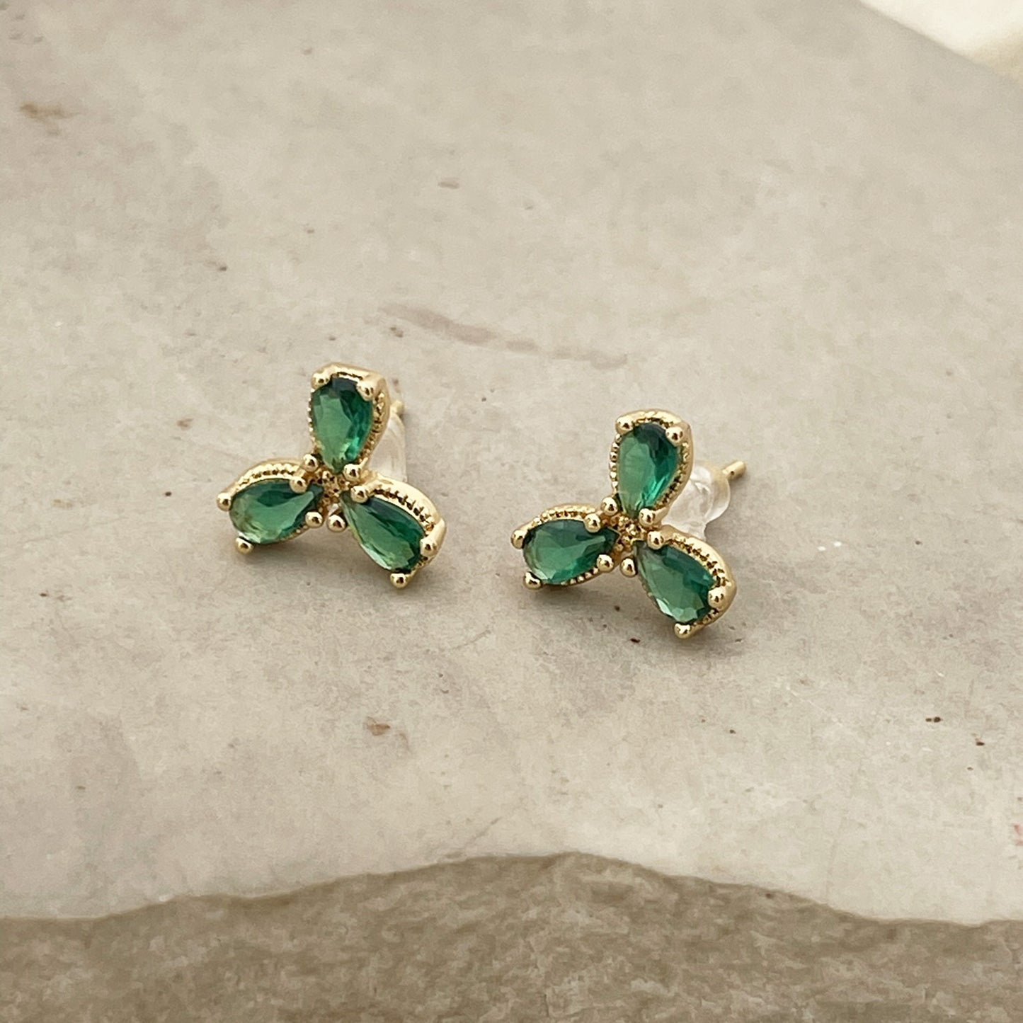 Emerald Flower Stud Earrings