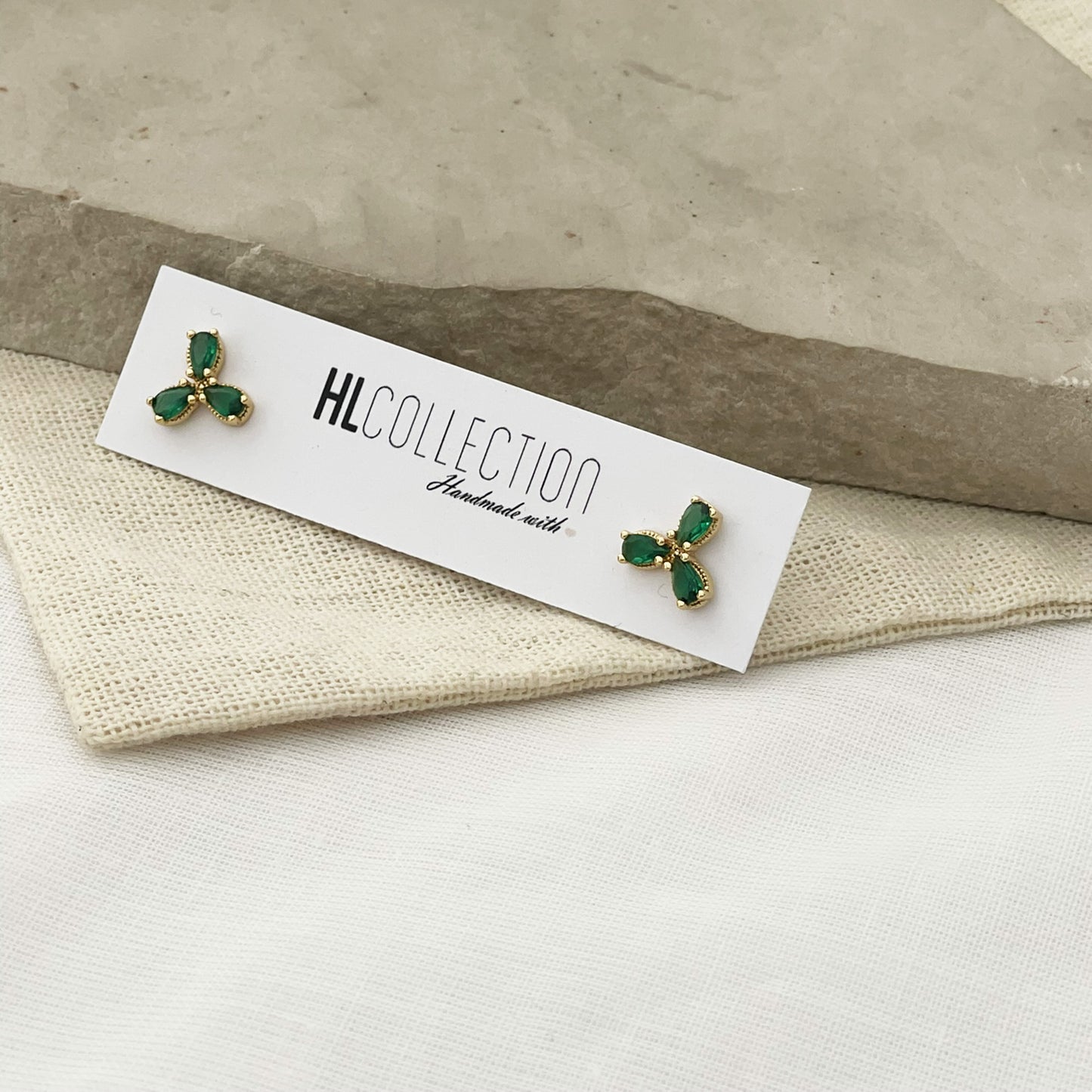 Emerald Flower Stud Earrings