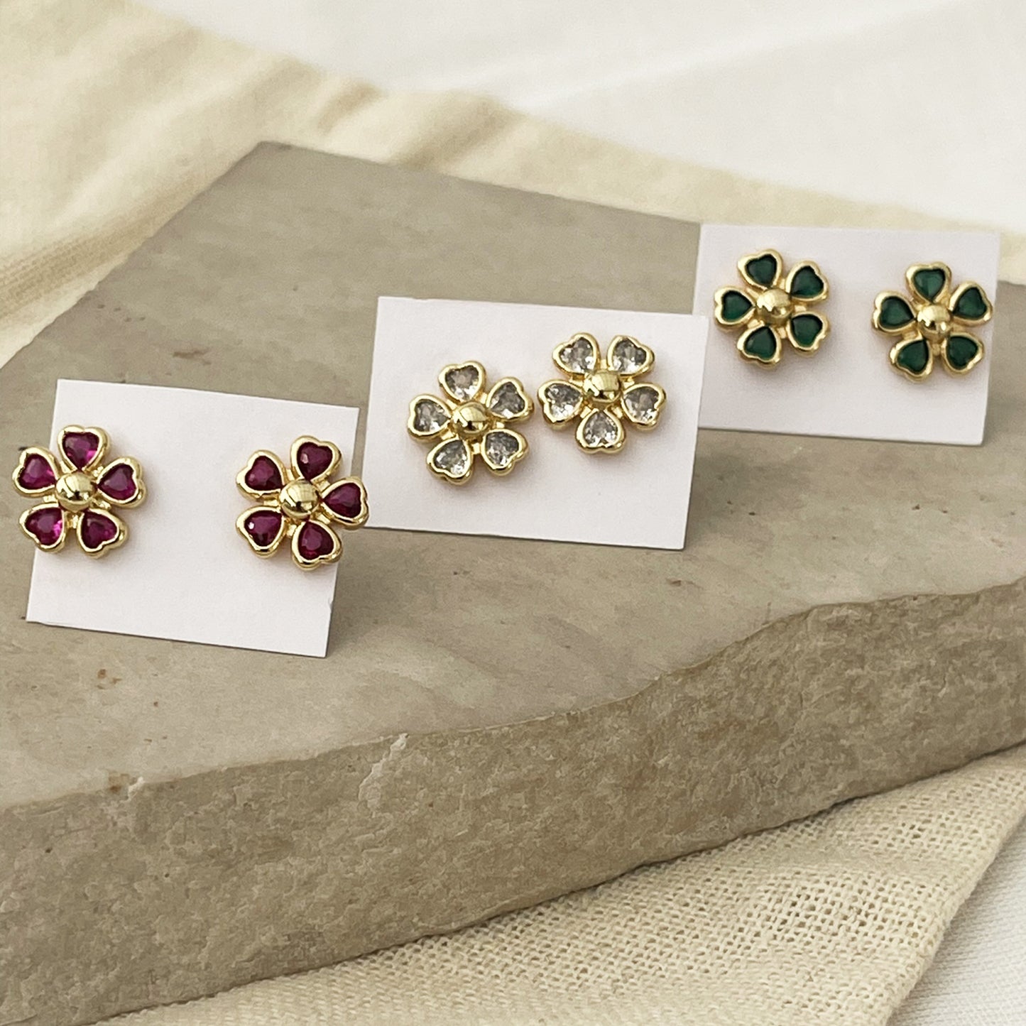 Cubic Zirconia Flower Stud Earrings
