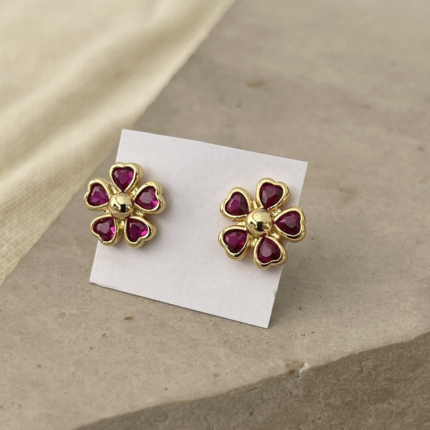 Cubic Zirconia Flower Stud Earrings