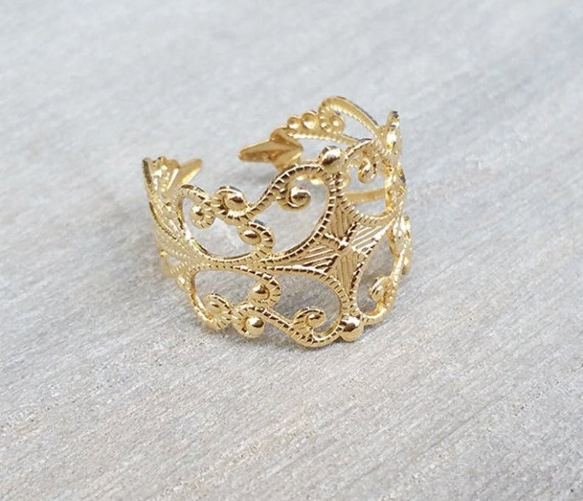 14K Gold Filled Filigree Ring - HLcollection - Handmade Gold and Silver Jewelry