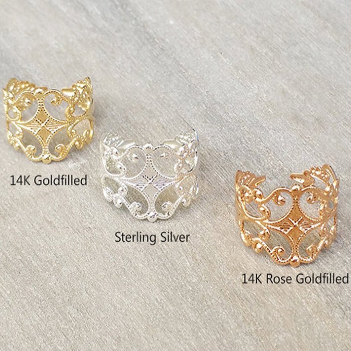 14K Gold Filled Filigree Ring - HLcollection - Handmade Gold and Silver Jewelry