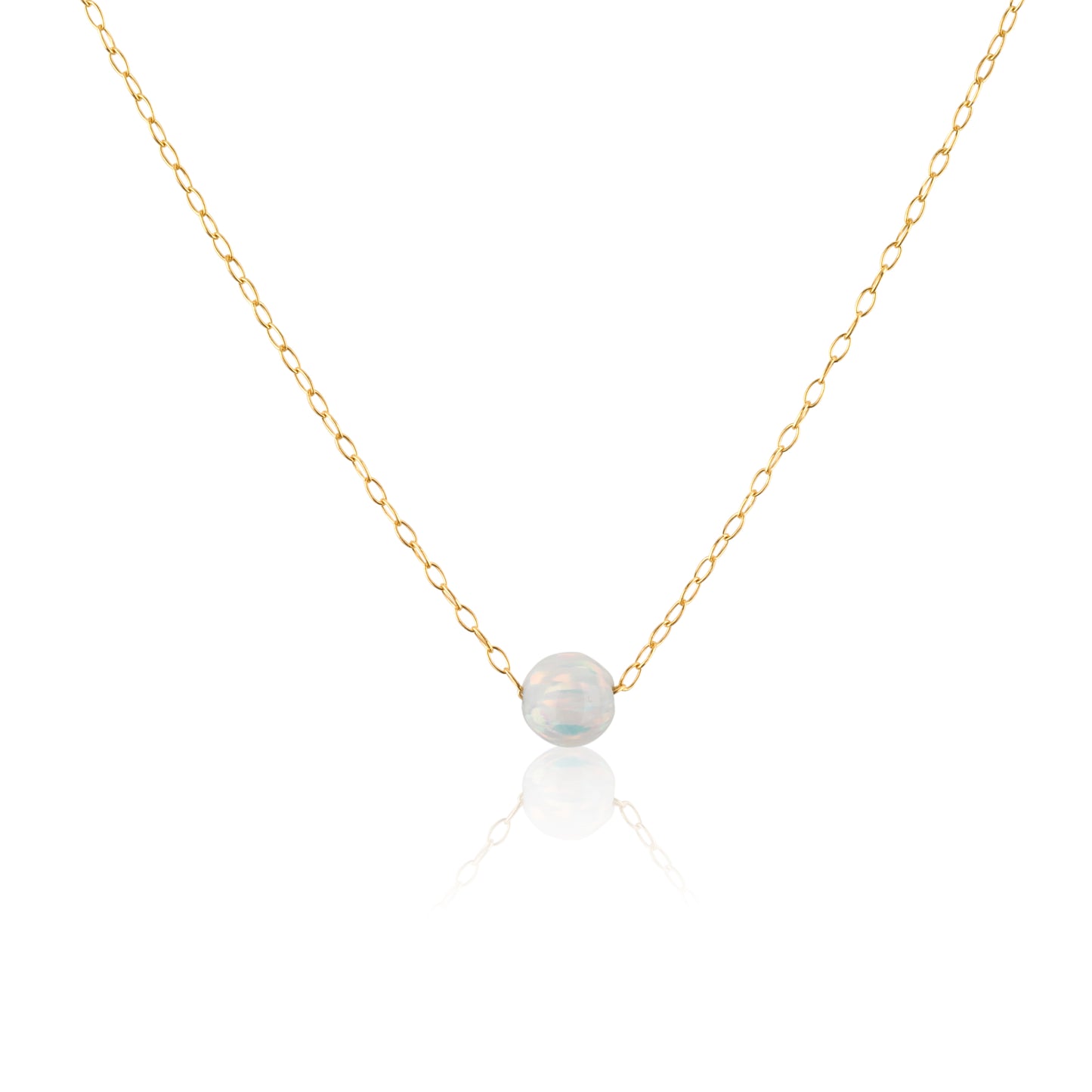 Opal Bead Gold Necklace - HLcollection - Handmade Gold and Silver Jewelry