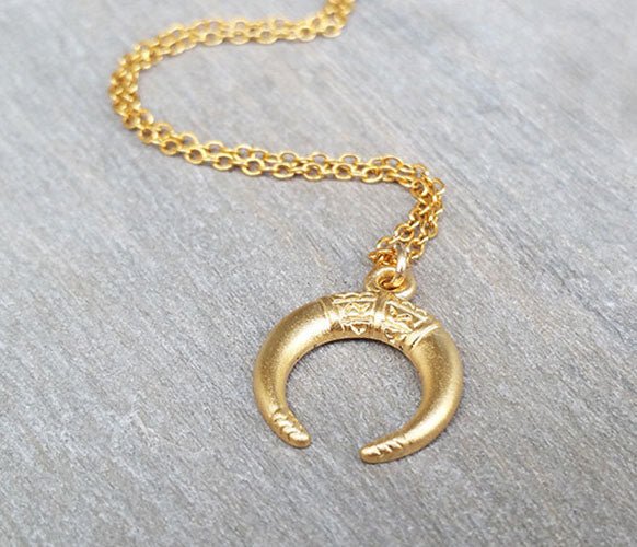 Boho Horn Necklace in Gold Filled or Silver - HLcollection - Handmade Gold and Silver Jewelry