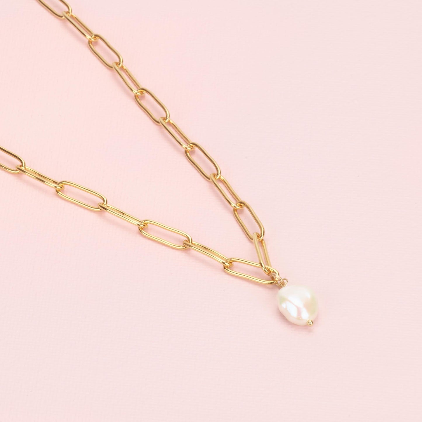 Chunky Gold Necklace with Pearl - HLcollection - Handmade Gold and Silver Jewelry
