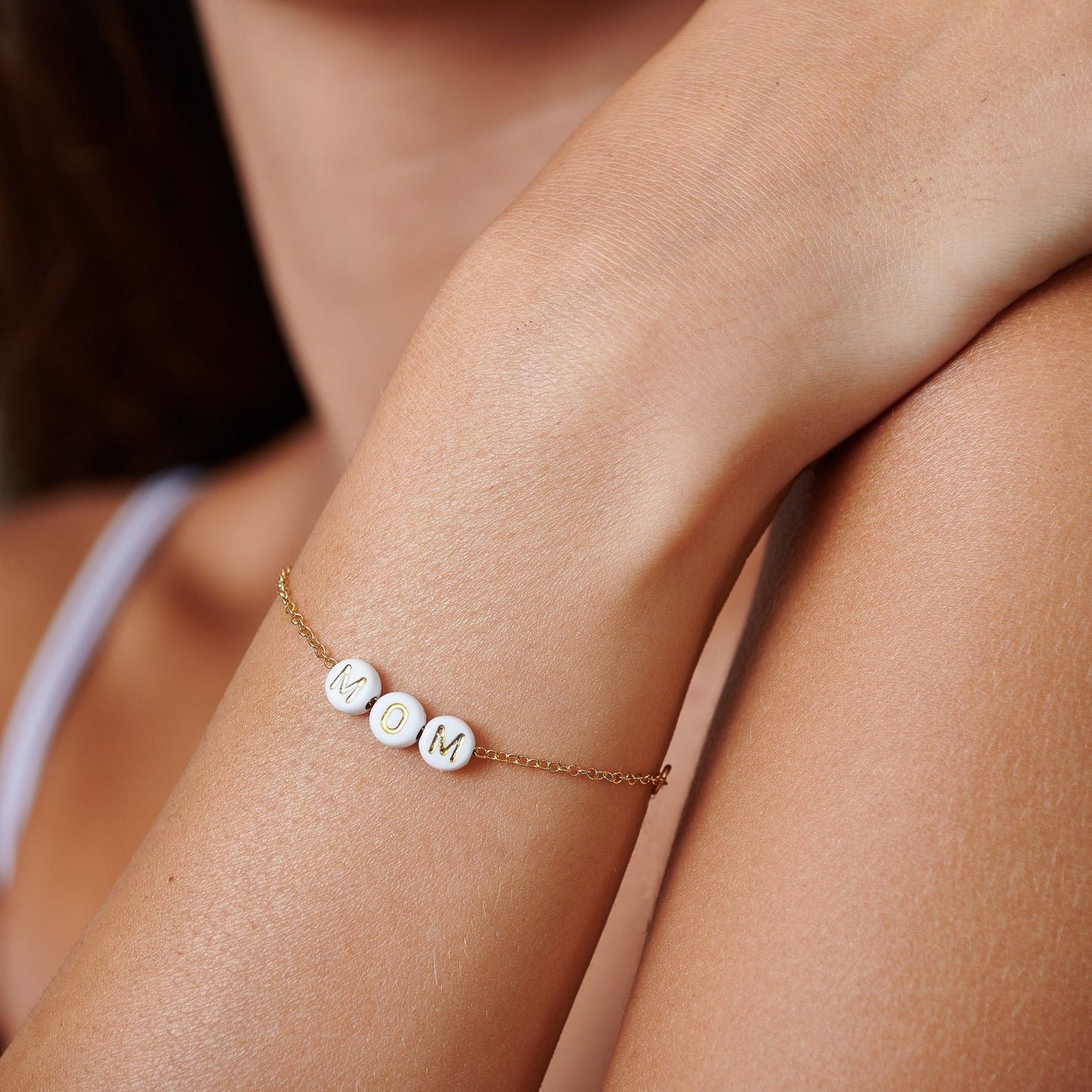Custom Letter Beads Gold Bracelet - HLcollection - Handmade Gold and Silver Jewelry