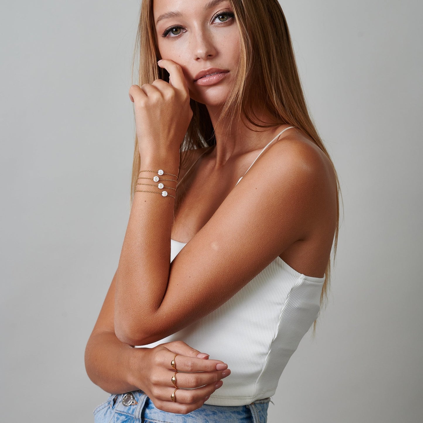 Custom Letter Beads Gold Bracelet - HLcollection - Handmade Gold and Silver Jewelry