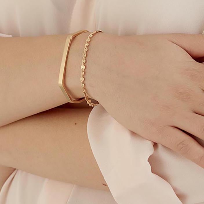 Gold Cuff Bracelets Set - HLcollection - Handmade Gold and Silver Jewelry