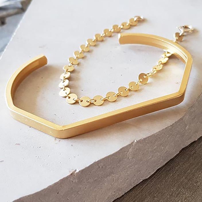 Gold Cuff Bracelets Set - HLcollection - Handmade Gold and Silver Jewelry