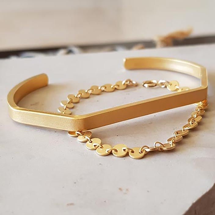 Gold Cuff Bracelets Set - HLcollection - Handmade Gold and Silver Jewelry