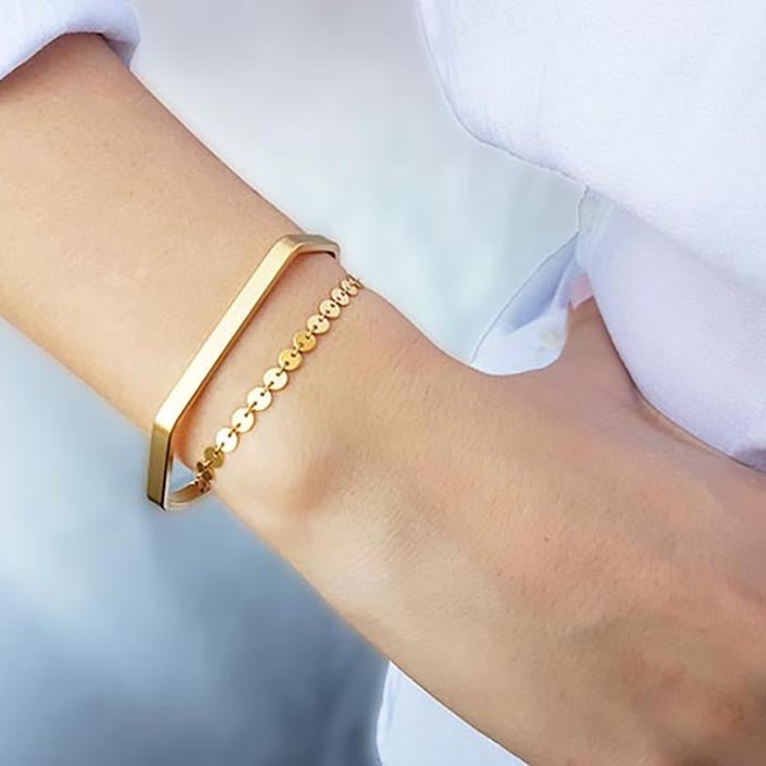 Gold Cuff Bracelets Set - HLcollection - Handmade Gold and Silver Jewelry