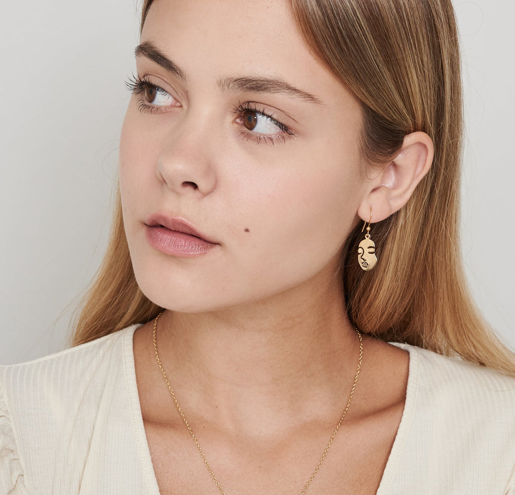 Gold Face Earrings - HLcollection - Handmade Gold and Silver Jewelry