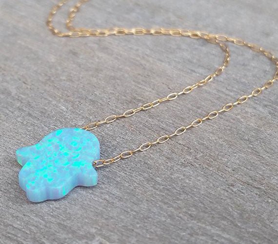 Gold Opal Hamsa Necklace - HLcollection - Handmade Gold and Silver Jewelry