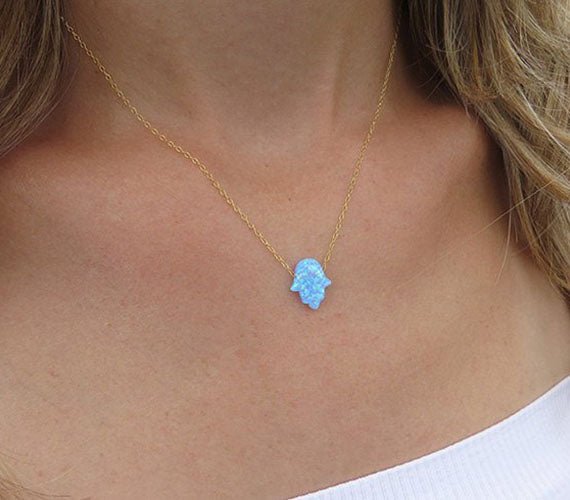 Gold Opal Hamsa Necklace - HLcollection - Handmade Gold and Silver Jewelry