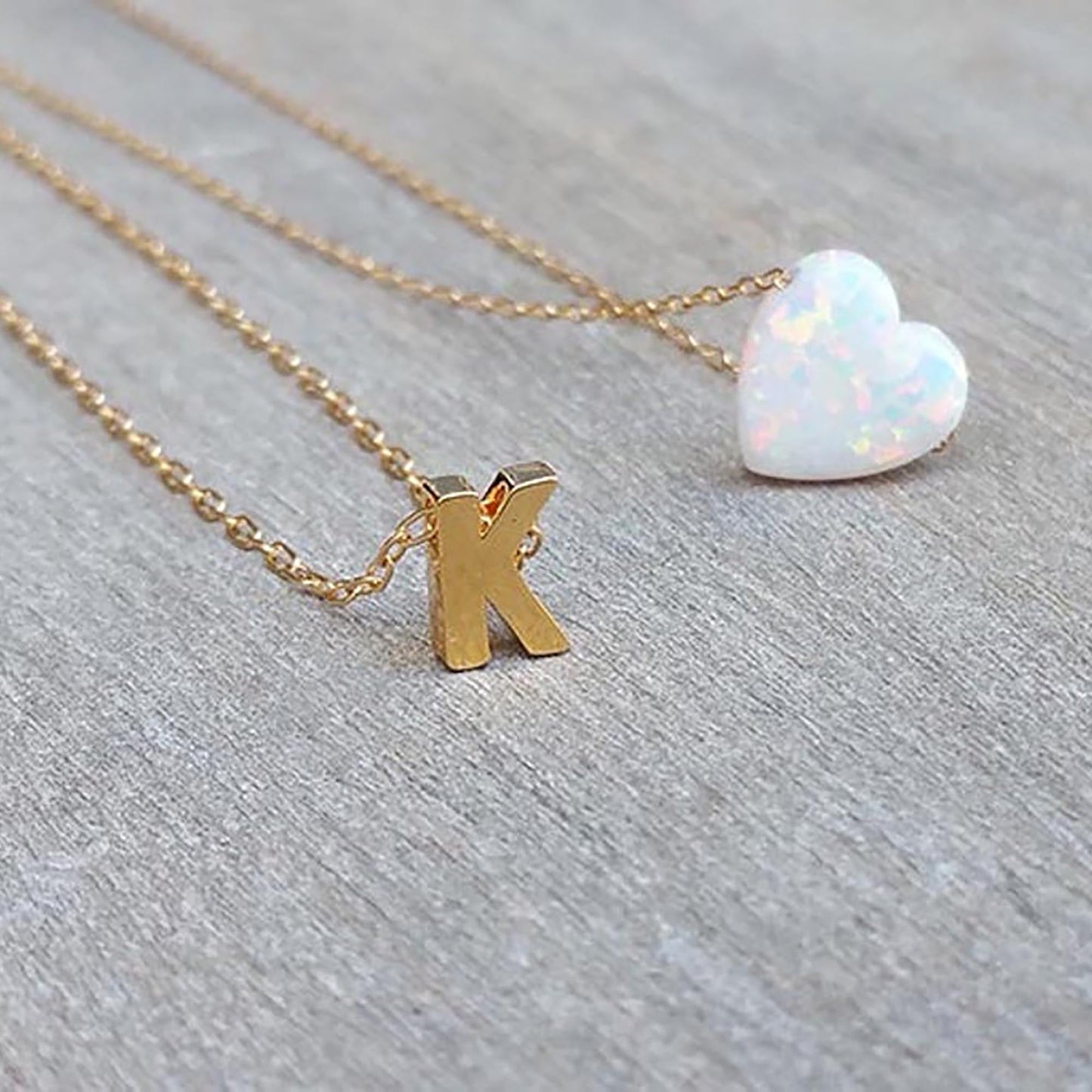 Initial Letter and Heart Charm Necklace - HLcollection - Handmade Gold and Silver Jewelry