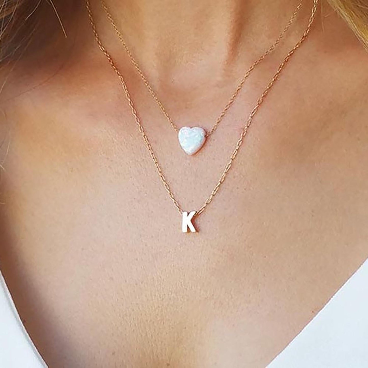 Initial Letter and Heart Charm Necklace - HLcollection - Handmade Gold and Silver Jewelry
