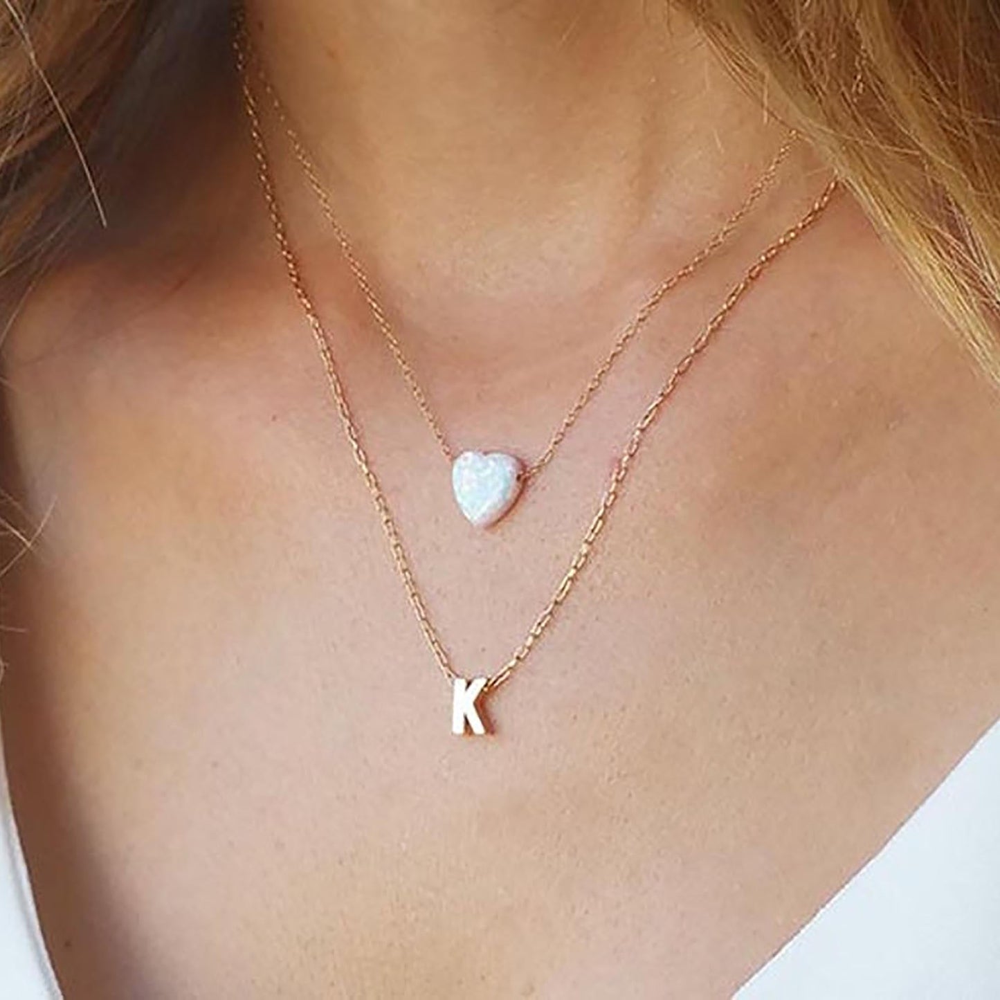 Initial Letter and Heart Charm Necklace - HLcollection - Handmade Gold and Silver Jewelry