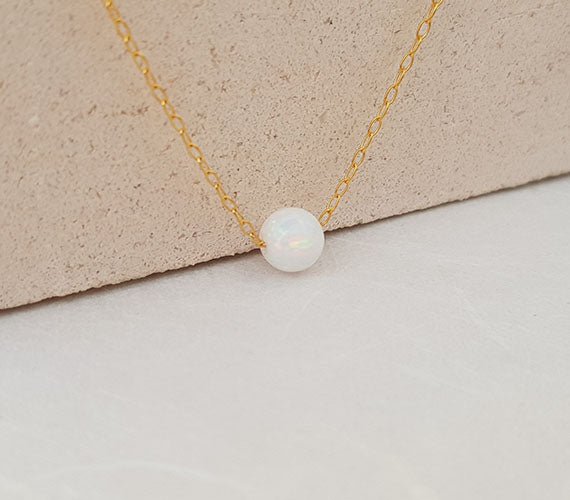 Opal Bead Gold Necklace - HLcollection - Handmade Gold and Silver Jewelry
