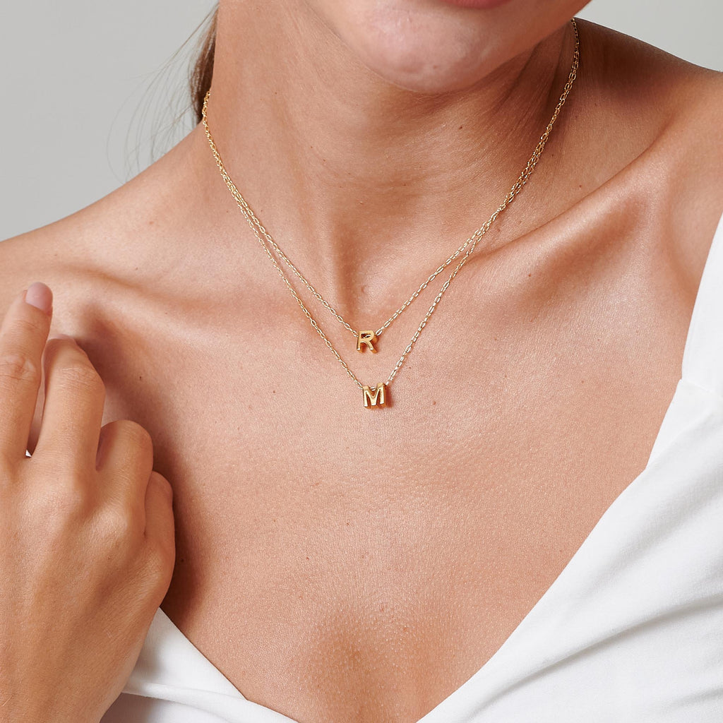 Tiny Gold Initial Necklace - HLcollection - Handmade Gold and Silver Jewelry