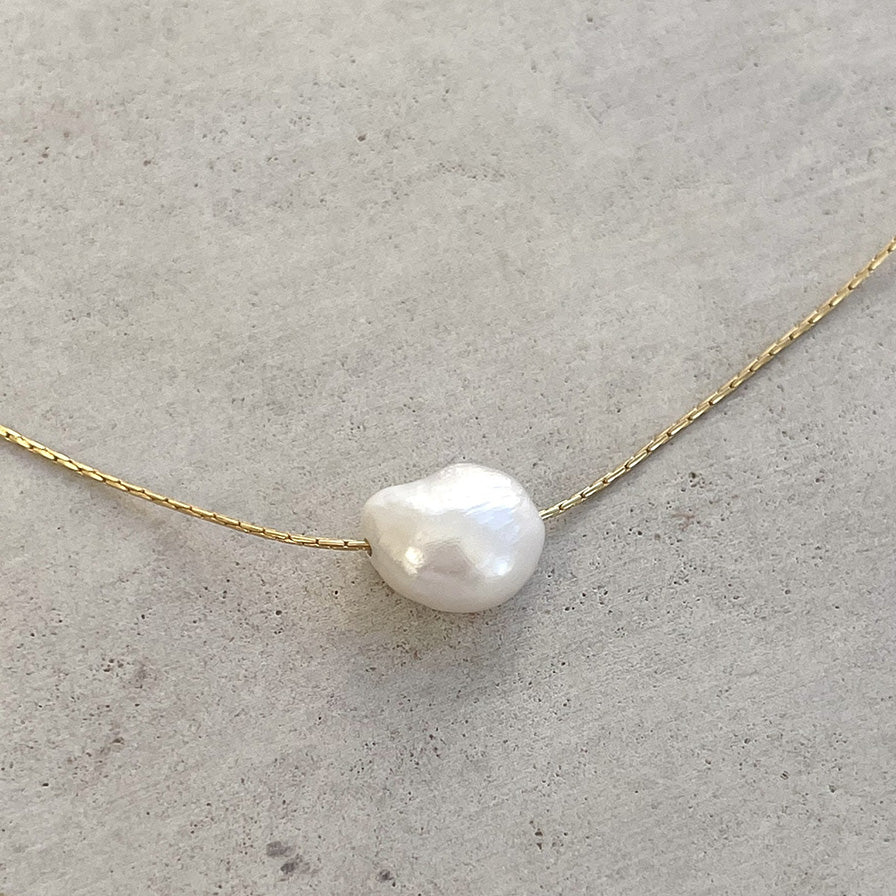 One Pearl Necklace on Gold Filled Chain