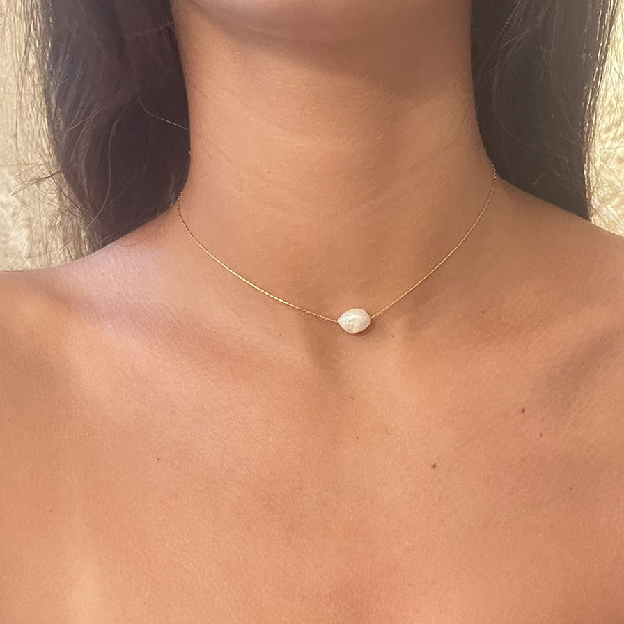 One Pearl Necklace on Gold Filled Chain