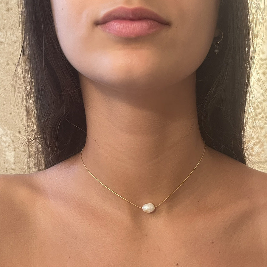 One Pearl Necklace on Gold Filled Chain