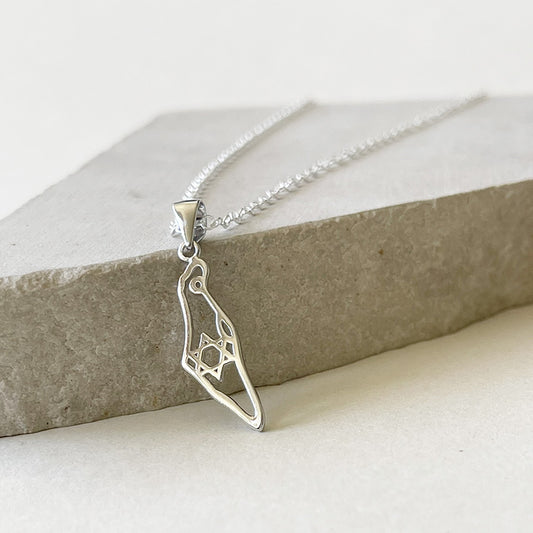 Sterling Silver Map of Israel Necklace