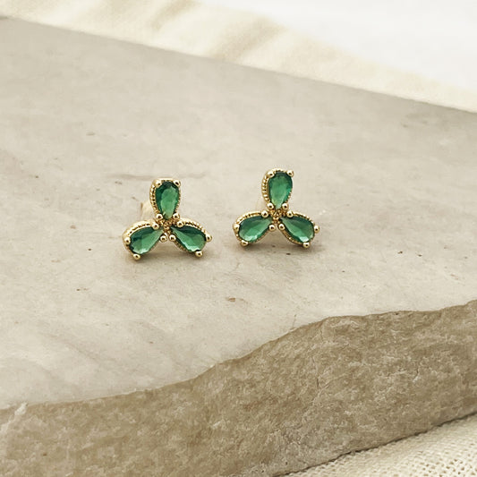 Emerald Flower Stud Earrings