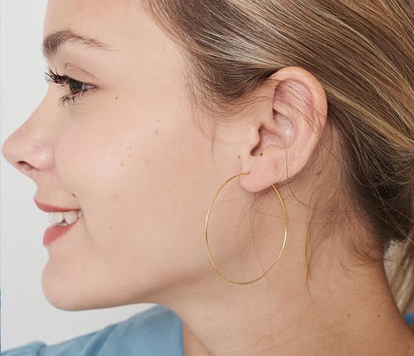 2 Inches Gold Hoops Earrings - HLcollection - Handmade Gold and Silver Jewelry