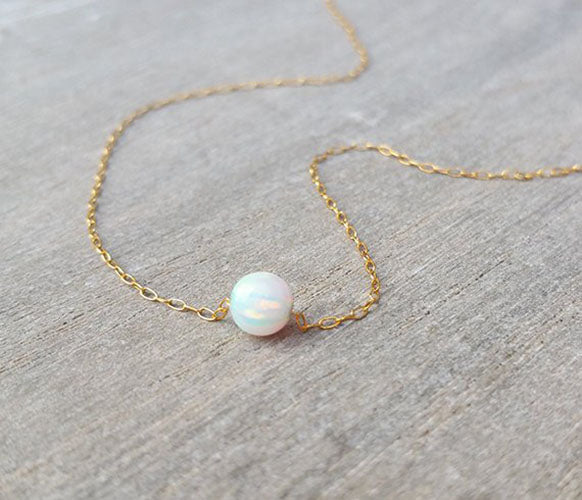 Opal Bead Gold Necklace - HLcollection - Handmade Gold and Silver Jewelry