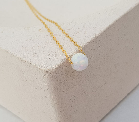Opal Bead Gold Necklace - HLcollection - Handmade Gold and Silver Jewelry