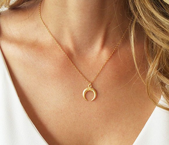 Boho Horn Necklace in Gold Filled or Silver - HLcollection - Handmade Gold and Silver Jewelry