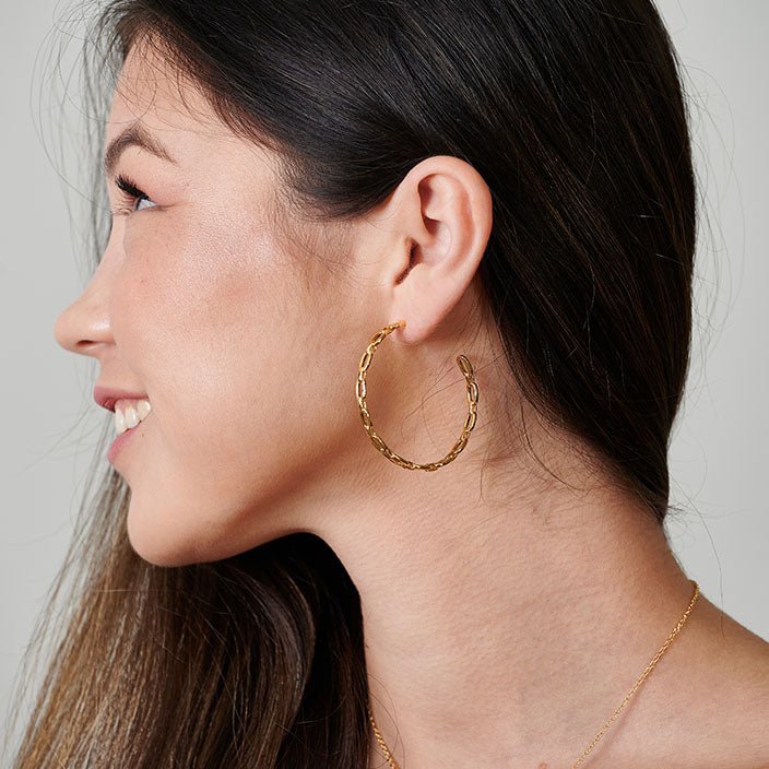 Chain Hoop Earrings Silver or Gold - HLcollection - Handmade Gold and Silver Jewelry
