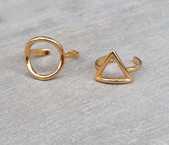 Geometric Gold Ring - Triangle or Circle Ring - HLcollection - Handmade Gold and Silver Jewelry