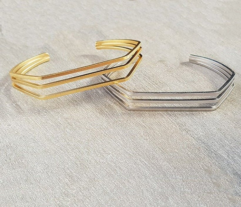 Geometric Open Cuff Bracelet - HLcollection - Handmade Gold and Silver Jewelry