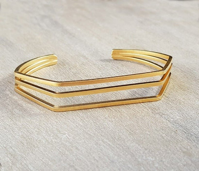 Geometric Open Cuff Bracelet - HLcollection - Handmade Gold and Silver Jewelry