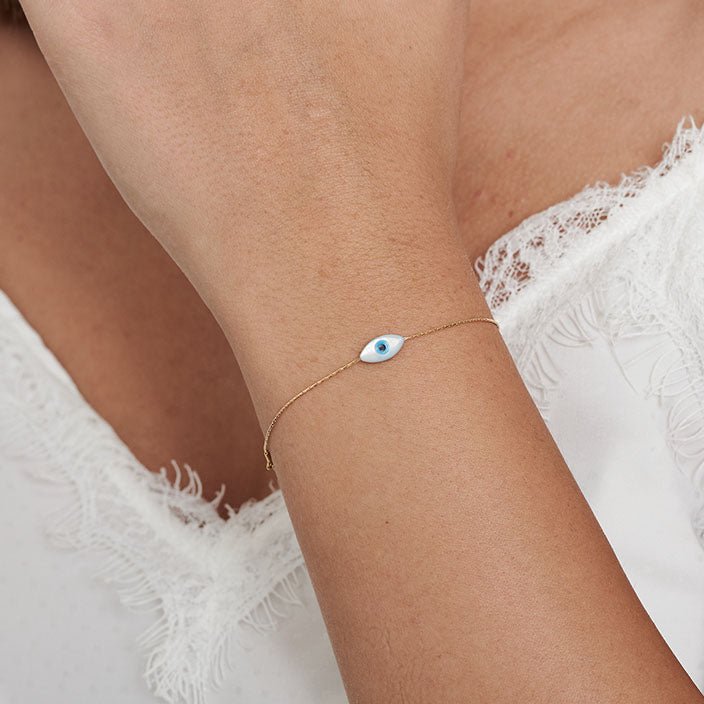 Gold Bracelet with Evil Eye Bead - HLcollection - Handmade Gold and Silver Jewelry