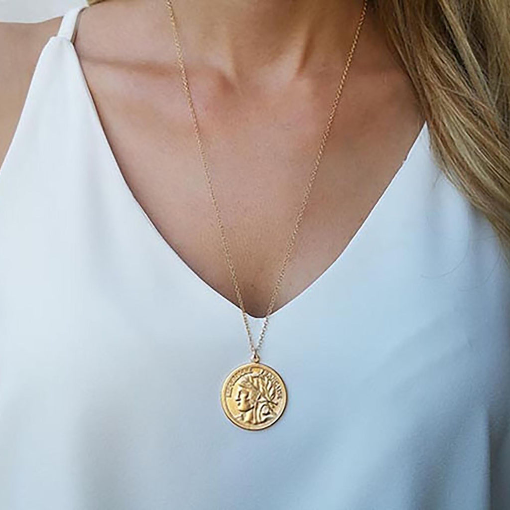 Gold Coin Long Necklace - HLcollection - Handmade Gold and Silver Jewelry