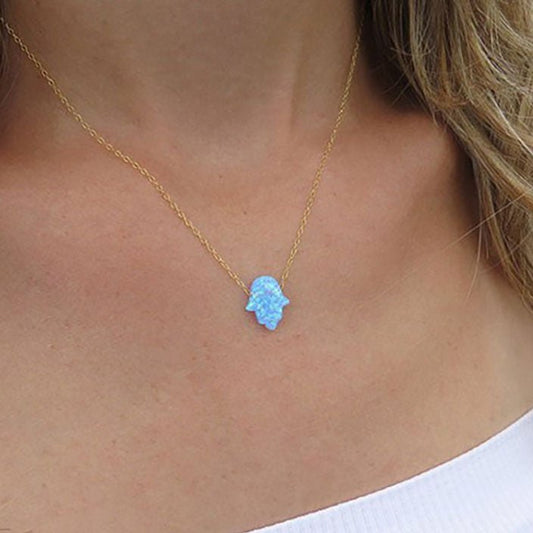 Gold Opal Hamsa Necklace - HLcollection - Handmade Gold and Silver Jewelry