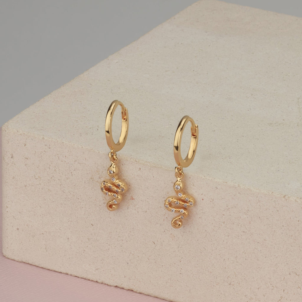 Gold Snake Hoop Earrings - HLcollection - Handmade Gold and Silver Jewelry